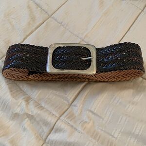 Braided Black Leather Belt with Silver Buckle